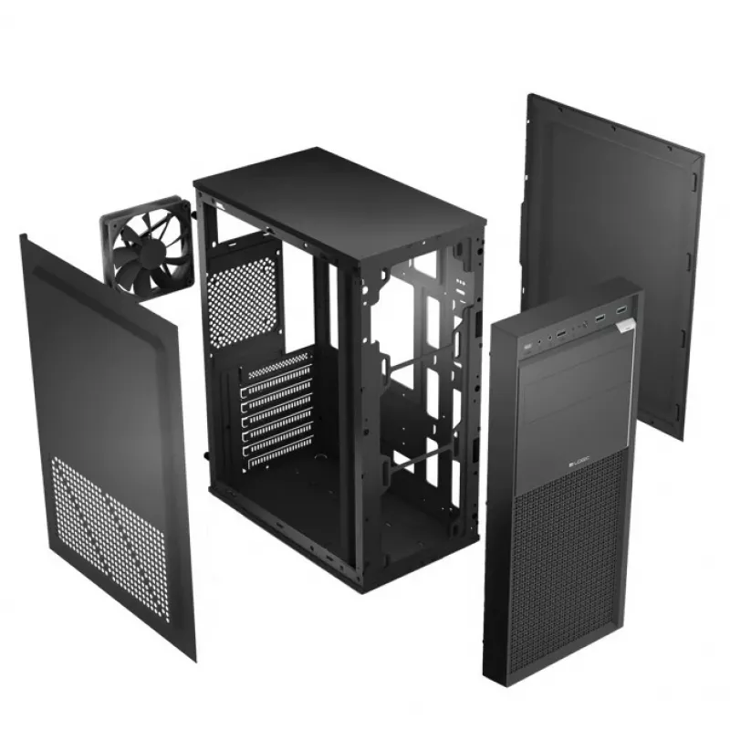 Logic Concept J23 PRO čierna mid-tower počítačová skriňa s tvrdeným sklom, USB-C, ARGB ventilátory
