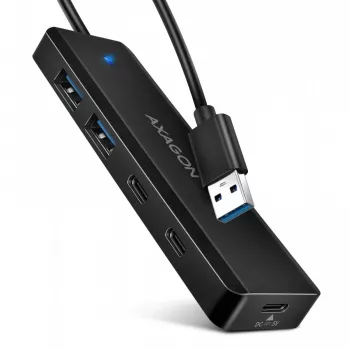 AXAGON HUE-C2A 5 Gbps cestovný hub, 2x USB-A + 2x USB-C, USB-C Power IN, kábel USB-A 19 cm