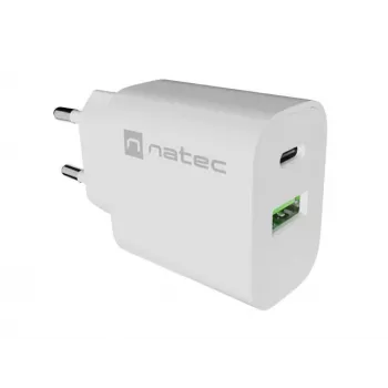 NATEC Ribera nástenná nabíjačka 1x USB-A + 1x USB-C 20W biela