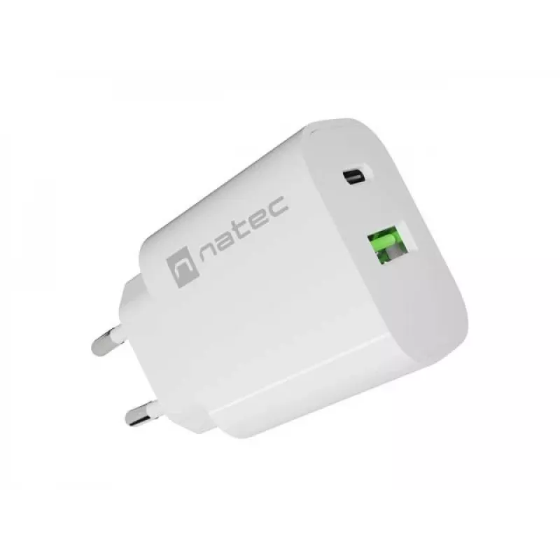 NATEC Ribera nástenná nabíjačka 1x USB-A + 1x USB-C 20W biela