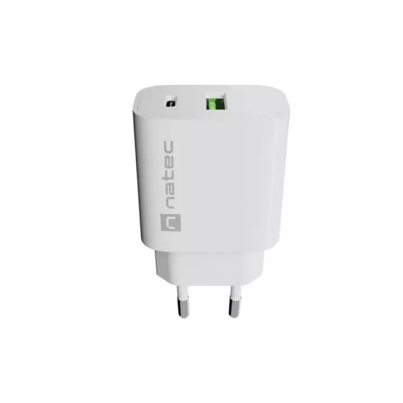 NATEC Ribera nástenná nabíjačka 1x USB-A + 1x USB-C 20W biela
