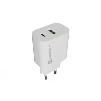 NATEC Ribera nástenná nabíjačka 1x USB-A + 1x USB-C 20W biela