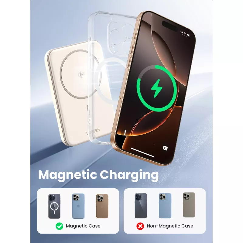 UGREEN 5000mAh Mini powerbank Wireless 15W s MagSafe biela