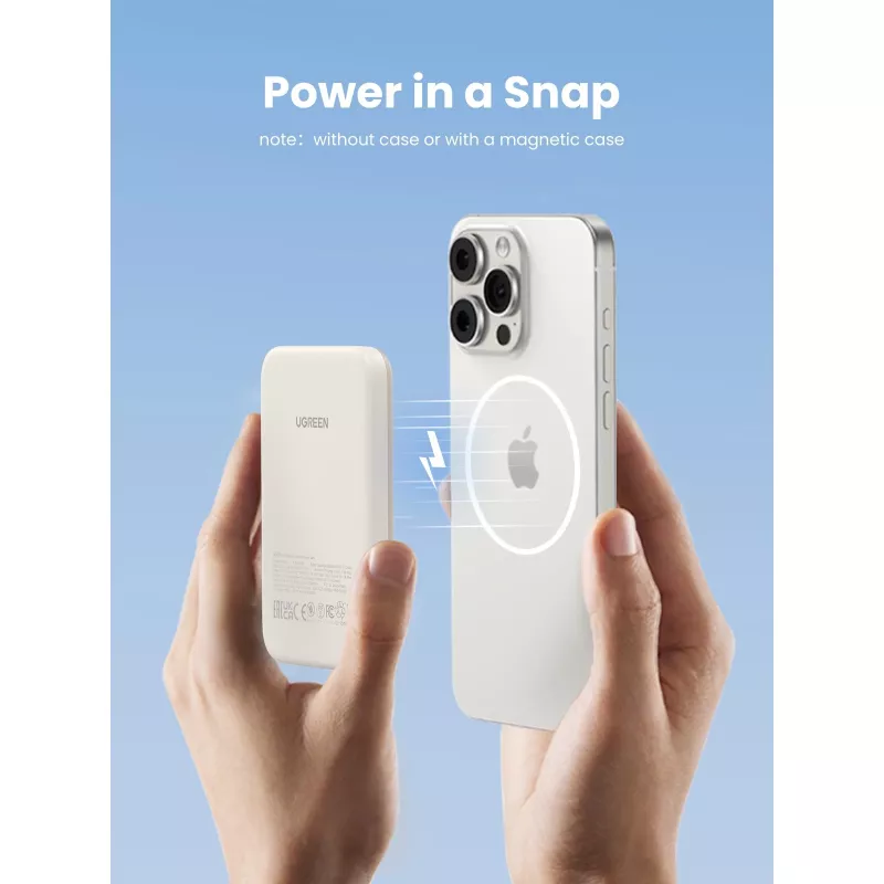 UGREEN 5000mAh Mini powerbank Wireless 15W s MagSafe biela