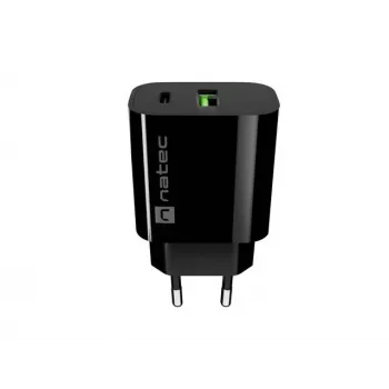 NATEC Ribera nástenná nabíjačka 1x USB-A + 1x USB-C 20W čierna