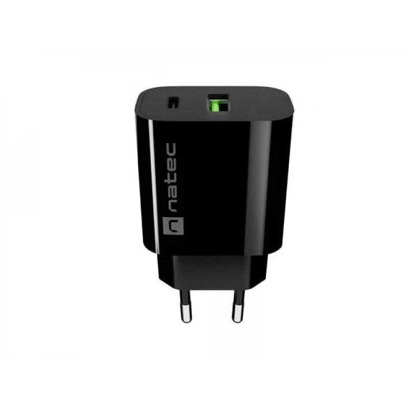 NATEC Ribera nástenná nabíjačka 1x USB-A + 1x USB-C 20W čierna