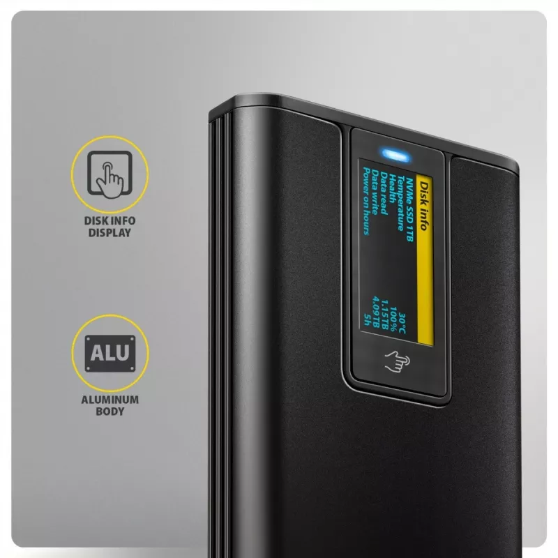 AXAGON EEM2-SD2B externé puzdro 10Gbps M.2 NVMe/SATA SSD s LED indikátorom, USB-C, čierne
