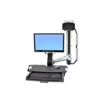 Ergotron StyleView Sit-Stand Combo System s pracovnou plochou a malým čiernym držiakom na CPU