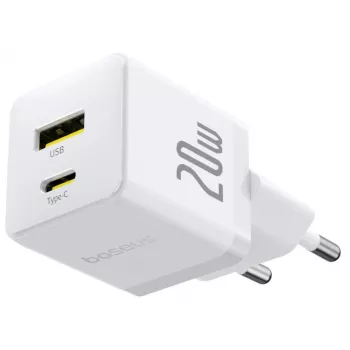 Baseus Palm 20W nástenná nabíjačka USB-C + USB-A, biela