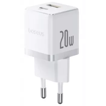 Baseus Palm 20W nástenná nabíjačka USB-C + USB-A, biela