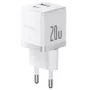 Baseus Palm 20W nástenná nabíjačka USB-C + USB-A, biela
