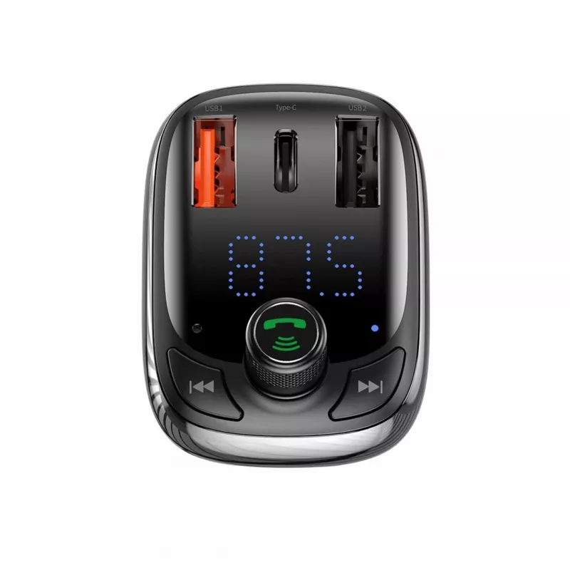 Baseus S-13 Bluetooth FM transmitter auto nabíjačka s QC 3.0/4.0 PD, handsfree, LED indikátor, čierna