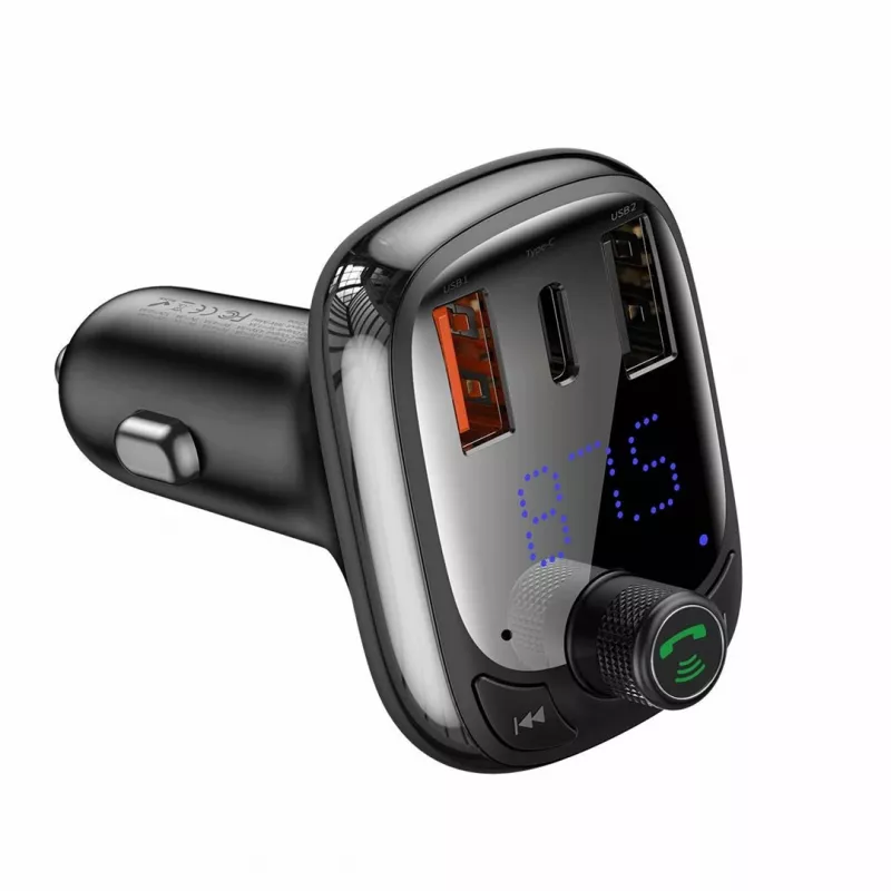Baseus S-13 Bluetooth FM transmitter auto nabíjačka s QC 3.0/4.0 PD, handsfree, LED indikátor, čierna