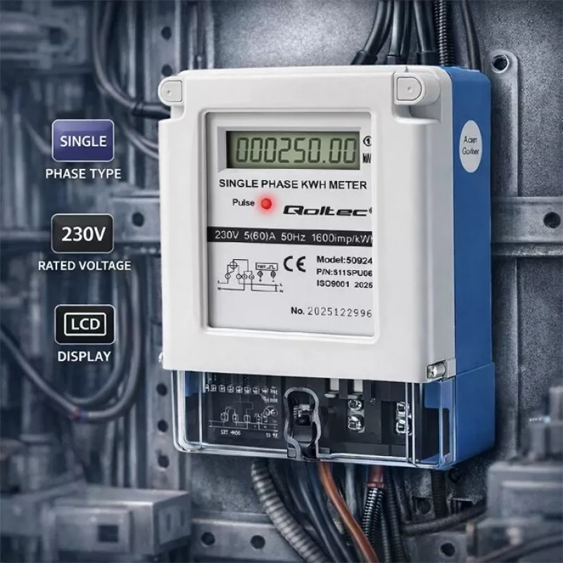 Qoltec jednofázový elektronický elektromer 230V 5(60)A LCD