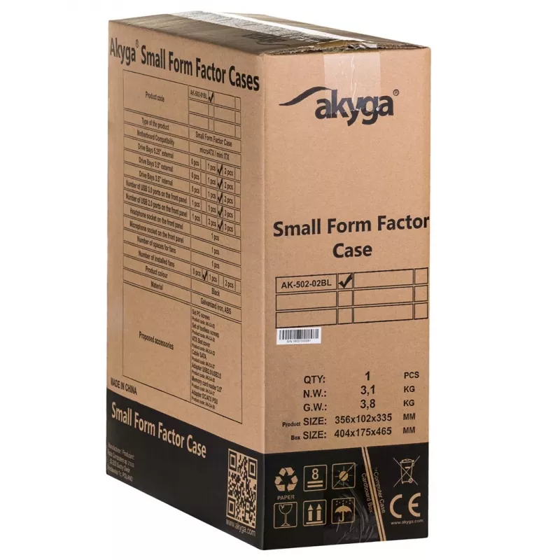 Akyga AK-502-02BK SFF PC skriňa, Micro-ATX / Mini-ITX, 2x USB 3.0, bez napájacieho zdroja, čierna