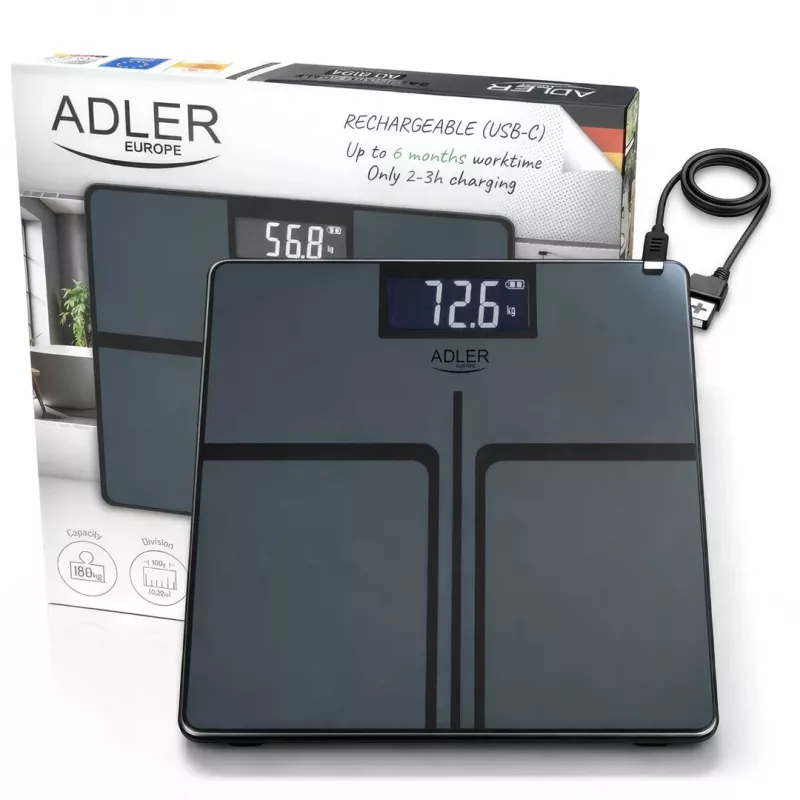 Adler AD 8194s digitálna osobná váha, biela, pruhovaný vzor, nosnosť 180 kg