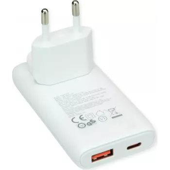 VALUE USB nástenná nabíjačka, EU/US konektor, 2x USB (A+C), 65W