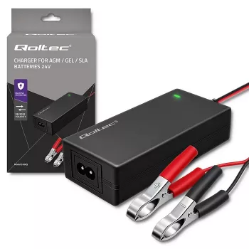 Qoltec 52665 Automatická nabíjačka batérií pre AGM GEL STD batérie, 24V 2A 48W, LED displej, 1,8m kábel