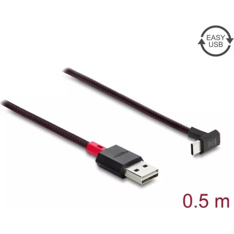 Delock EASY-USB 2.0 kábel USB Type-A konektor samec na USB Type-C konektor samec zahnutý nahor/nadol 0,5 m čierny