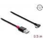 Delock EASY-USB 2.0 kábel Type-A konektor samec na USB Type-C konektor samec zahnutý vľavo/vpravo 0,5 m čierny (81545)