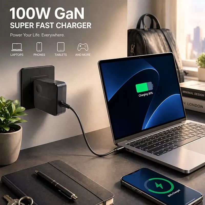 Qoltec 100W GaN USB-C PD nabíjačka 5-20V 3-5A čierna