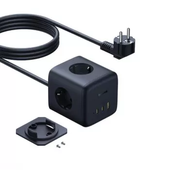 Baseus EnerFill FA11 67W kocková rozbočka, 3x zásuvky EU, 1x USB-C, 1x USB-A, 1,5 m, čierna
