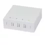 Synergy21 FTTH nástenná skrinka pre 4 spojky SC simplex alebo LC duplex, 80x80mm s vedením káblov, montáž na DIN lištu/stenu, zmršťovacia bužírka, biela