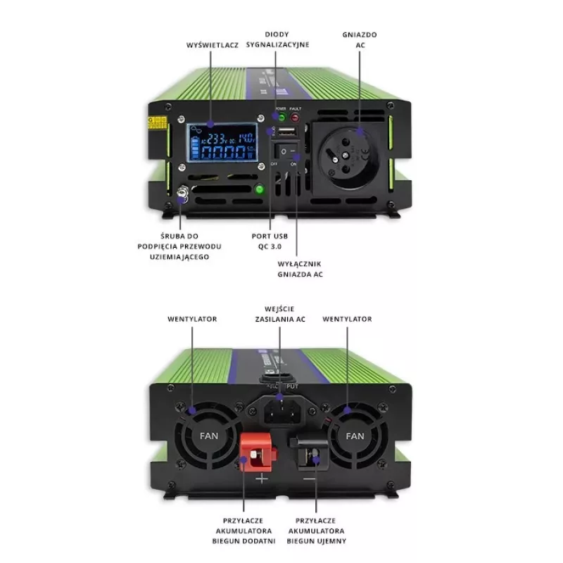 Qoltec Monolith napájací zdroj/invertor Auto 2000 W zelený