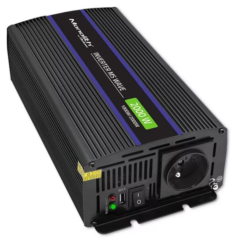 Qoltec Monolith 2000 MS Wave menič napätia 12V na 230V 1000/2000W USB