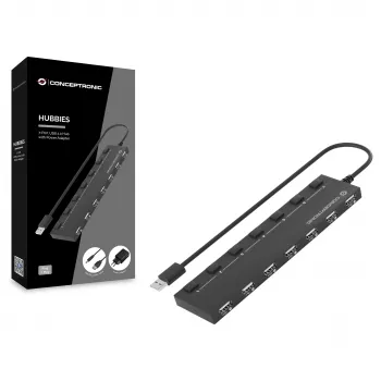 Conceptronic 7-port USB 2.0 hub s napájacím zdrojom - čierny (HUBBIES08BP)