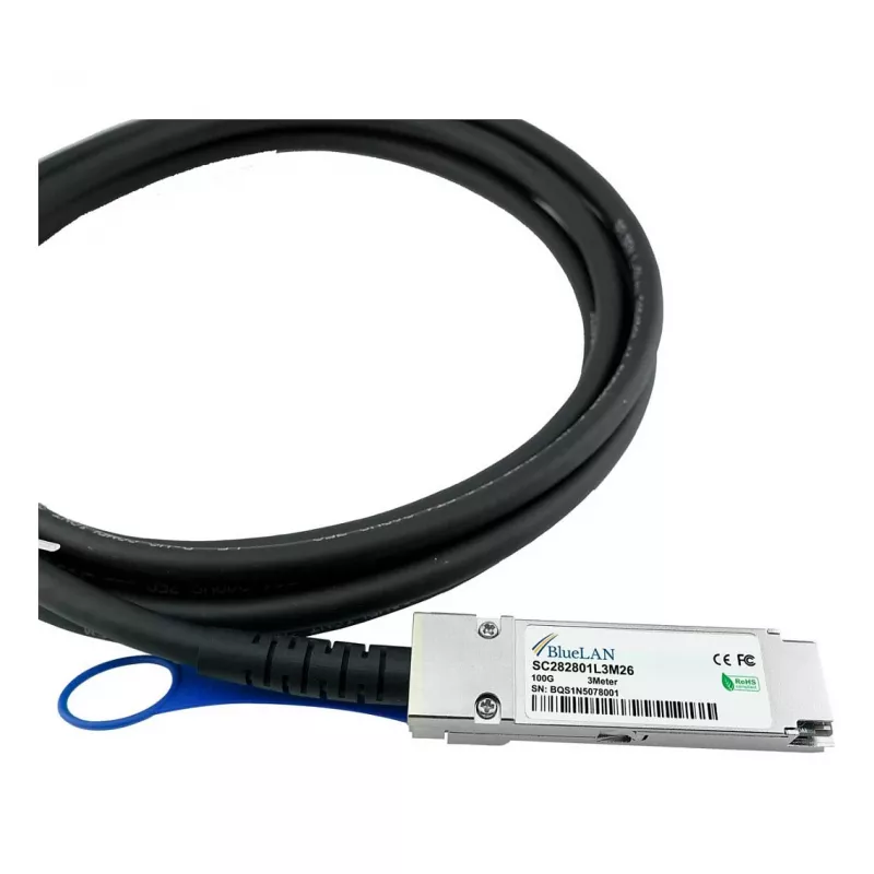 BLUELAN 10413-BL Kompatibilný Extreme Networks QSFP28 Direct Attach kábel, 100GBASE-CR4, Infiniband EDR, 26AWG, 3m