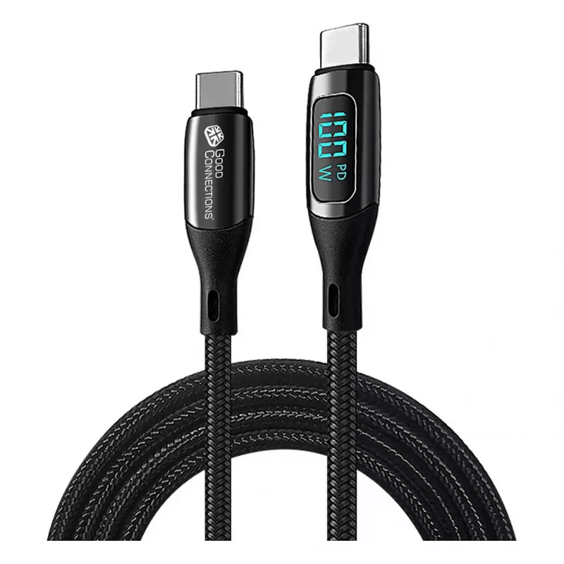 Good Connections USB 2.0 nabíjací a dátový kábel 100W s digitálnym displejom USB-C na USB-C 1m čierny