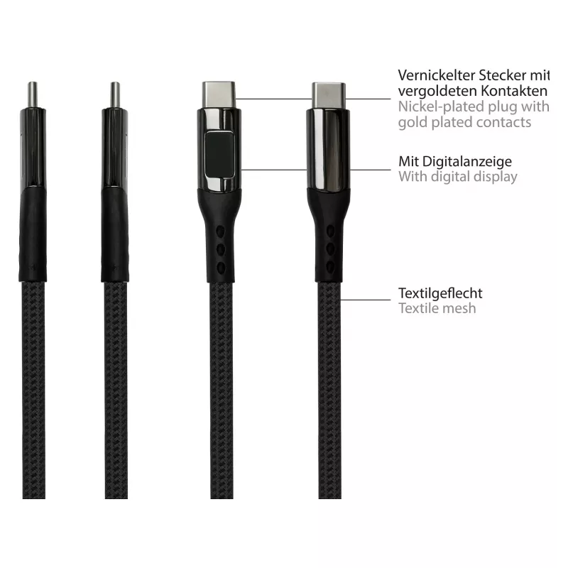 Good Connections USB 2.0 nabíjací a dátový kábel 100W s digitálnym displejom USB-C na USB-C 1m čierny