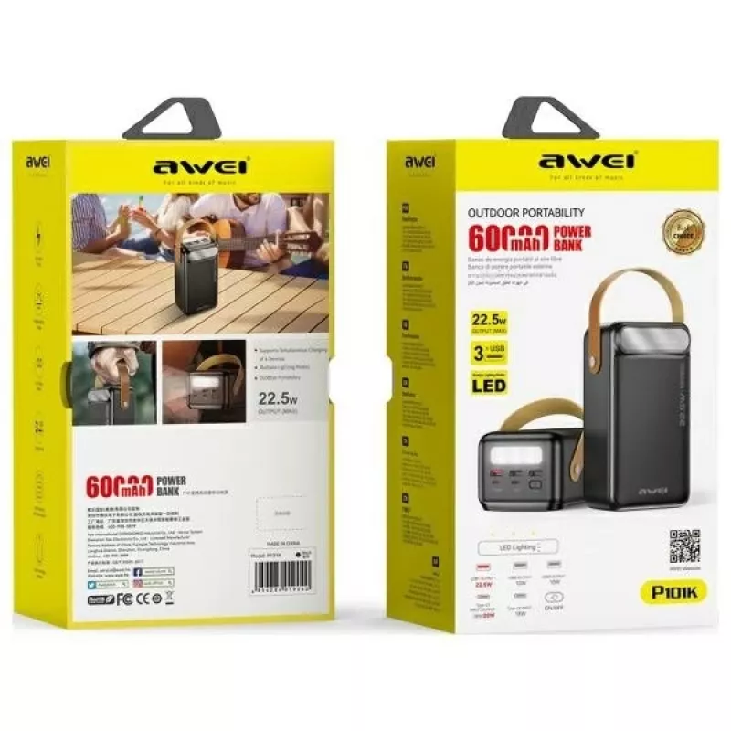 AWEI PowerBank P101K 60000mAh 22,5W čierny