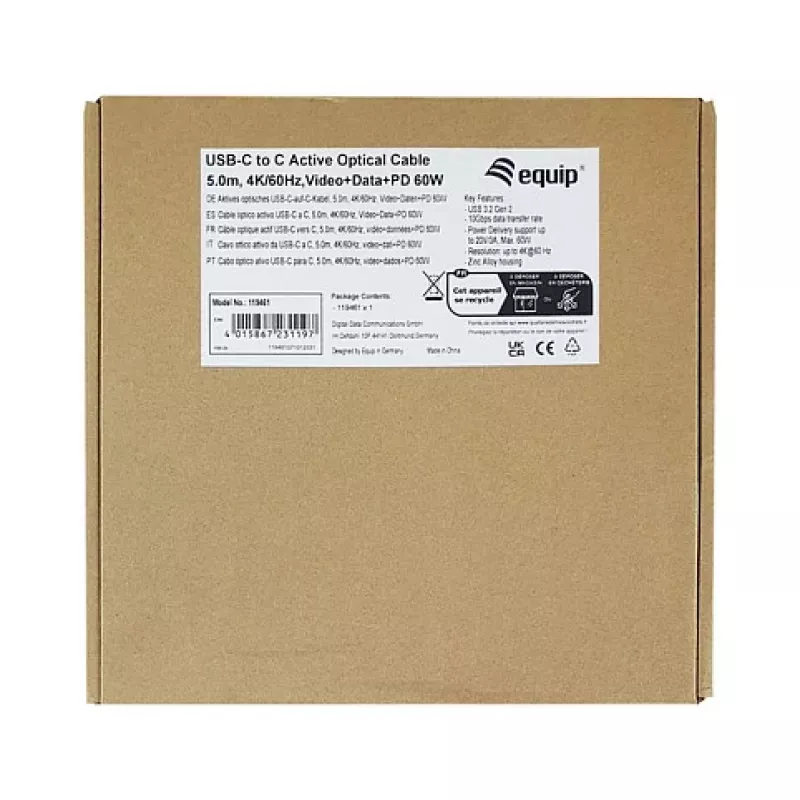 Equip USB-C 3.2 na USB-C Active Optical Cable (AOC) 8K 60W PD 10m čierny