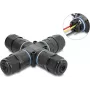 Delock X-Shape konektor kábla so skrutkovou svorkou 3-pólový, IP68 vodotesný pre priemer kábla 5 - 9 mm, vrátane tesnení pre 9 - 12 mm, bez nástrojov čierny (87247)