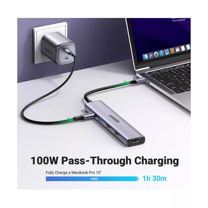 UGREEN CM478 5-in-1 100W PD USB-C hub 1x HDMI 1x USB-C PD IN 2x USB-A 2.0 1x USB-A 3.0