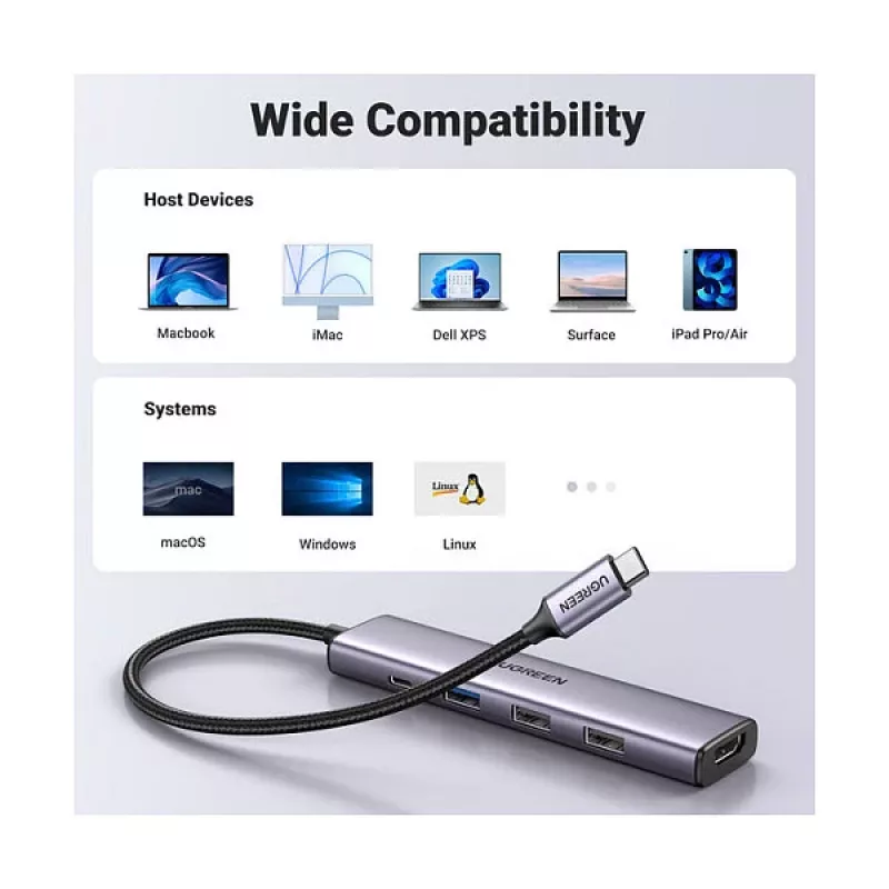 UGREEN CM478 5-in-1 100W PD USB-C hub 1x HDMI 1x USB-C PD IN 2x USB-A 2.0 1x USB-A 3.0