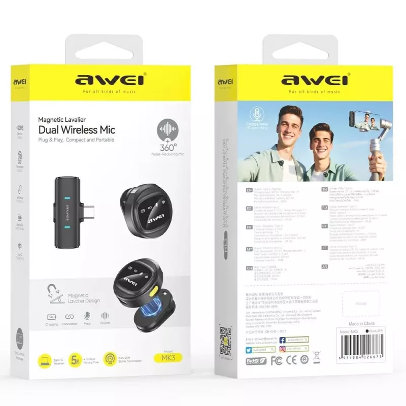 AWEI MK3 Duo Wireless Lavalier mikrofón čierny