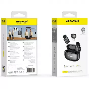 AWEI MK5 Duo Ai-Voice čierny bezdrôtový lavalier mikrofón