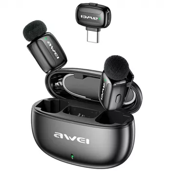 AWEI MK5 Duo Ai-Voice čierny bezdrôtový lavalier mikrofón