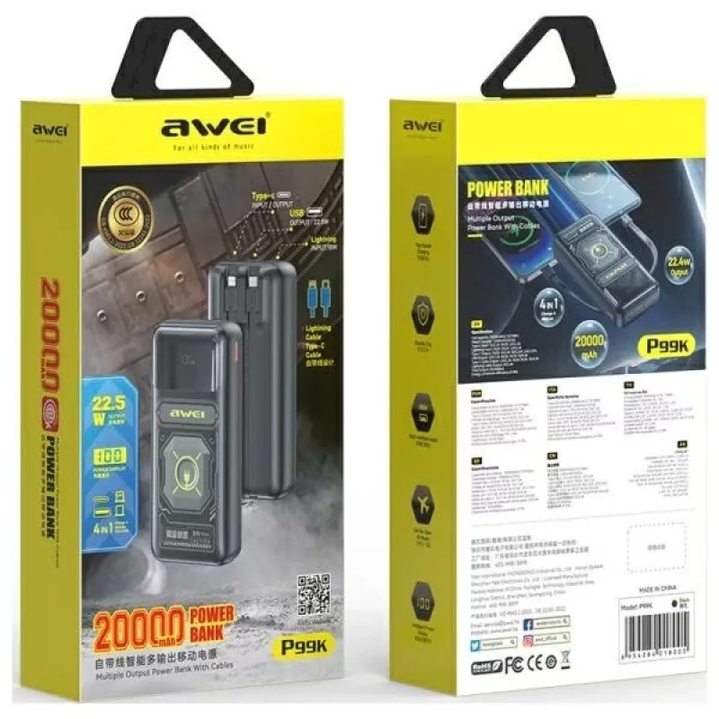 AWEI PowerBank P99K 20000mAh 22,5W čierna
