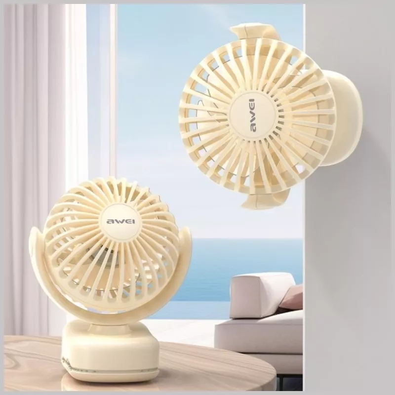 AWEI F45 Mini stolný ventilátor so svorkou, 1200mAh, biely
