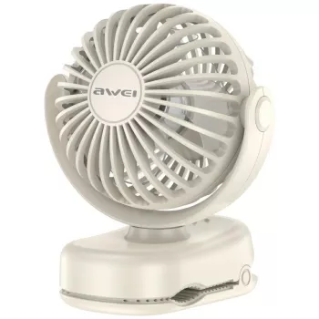 AWEI F45 Mini stolný ventilátor so svorkou, 1200mAh, biely