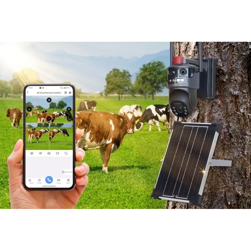 Technaxx TX-329 Dual 4G LTE vonkajšia bezpečnostná kamera 3MP+3MP so solárnym panelom