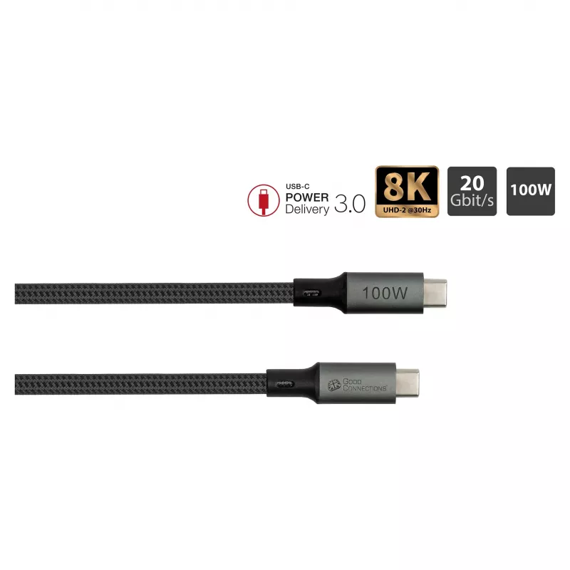 GoodConnections USB-C 4.0 (ST-ST) 1m Spletaný kábel 100W 8K 30Hz antracit