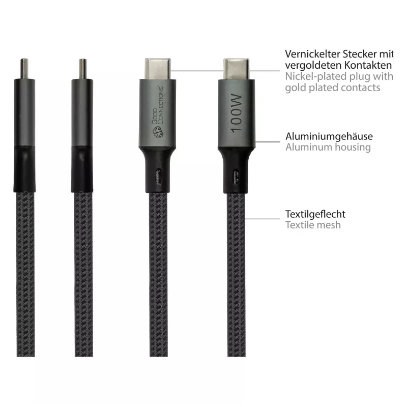 GoodConnections USB-C 4.0 (ST-ST) 1m Spletaný kábel 100W 8K 30Hz antracit