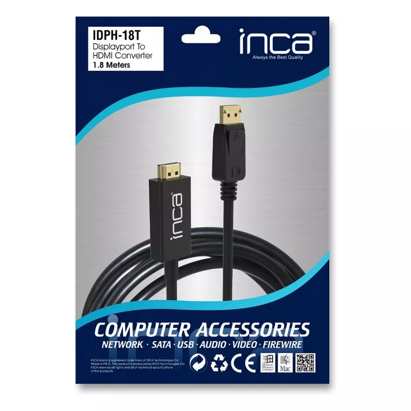 INCA DisplayPort to HDMI kábel 1,8 m 10,2 Gbit/s čierny
