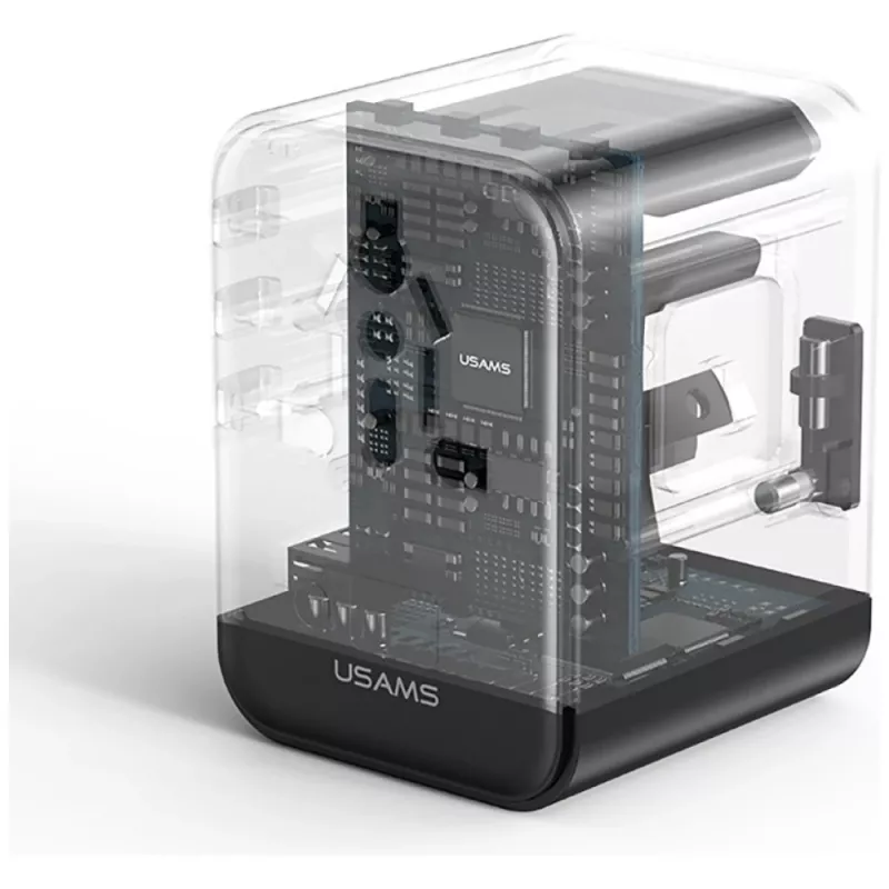 USAMS cestovný adaptér CC308 17W 4in1 US/AU/EU/UK čierny