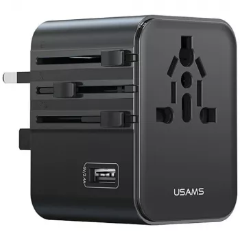 USAMS cestovný adaptér CC308 17W 4in1 US/AU/EU/UK čierny